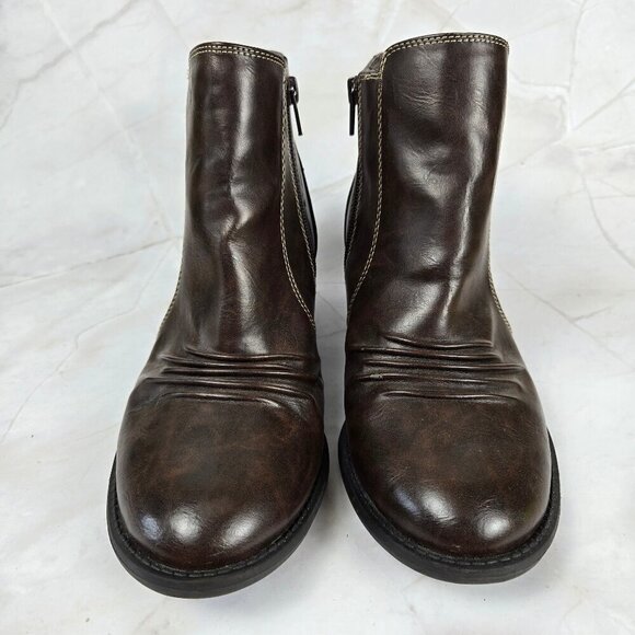 Dr Scholl's Size 8.5 Jolt Brown Faux Leather Booties Side Zipper Chunky Heel - Picture 4 of 16